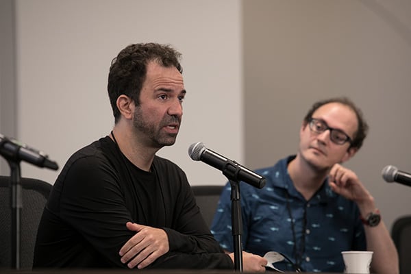 Jaan Tallinn and Joel Leibo in discussion.